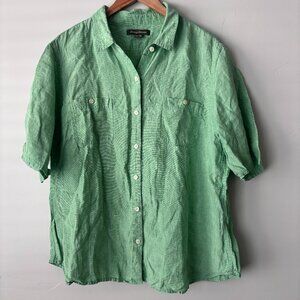 Tommy Bahama Shirt Womens XL Green Linen Short Sleeve Button Casual Resort Wear